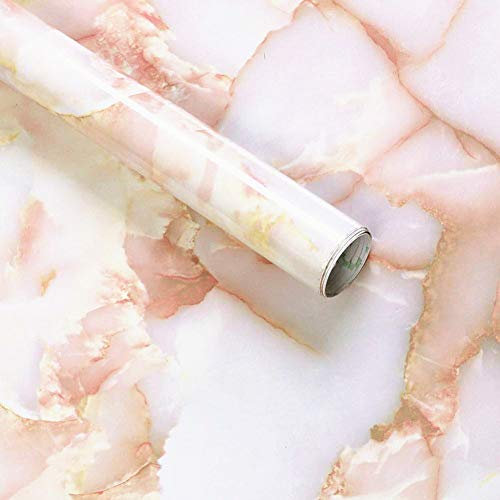 WDragon Carta da parati adesiva in vinile effetto granito, effetto marmo rosa lucido, rimovibile, 40 cm x 200 cm