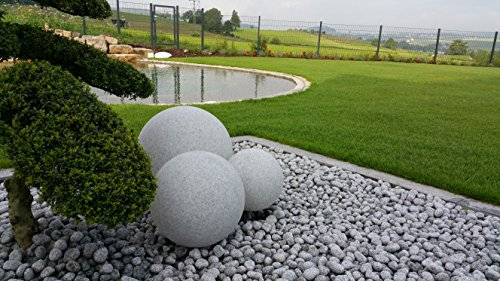 Trango 3er Set 34500GB IP65 Gartenkugel 30/40/50cm Durchmesser in Granitstein-Optik *NATURE* Kugelleuchte inkl. je 1x ca. 4 Watt E27 LED Leuchtmittel & je 5 Meter IP44 Kabel Leuchtkugel, Gartenlampe