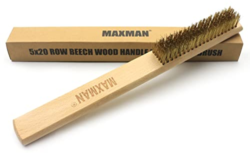 Maxman 10 pouces en laiton bois de hêtre manche cuivre brosse Design ergonomique fil de cuivre brosse en laiton pour nettoyer la rouille, les scories de soudure et la peinture