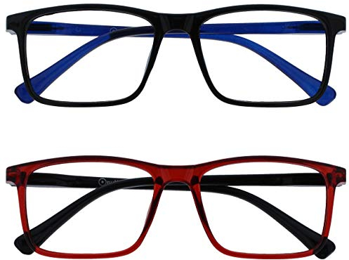 OPULIZE INK Lesebrille für Damen und Herren - 2er-Pack - Groß Rechteckiger Rahmen - Komfort Federscharniere - Kratzfest - Schwarz Rot +3.00