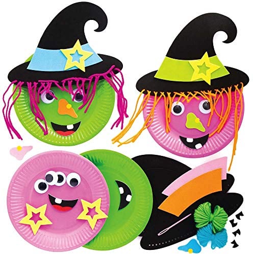 Baker Ross AX221 Hexenteller-Dekorationsset, 4 Stück Halloween-Aufkleber-Bastelset