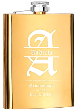 Petacas personalizadas para hombres y mujeres, frasco grabado de acero inoxidable de 8 onzas para padrinos de boda, regalo de dama de honor, frasco personalizado para regalo de boda, regalo de mejor