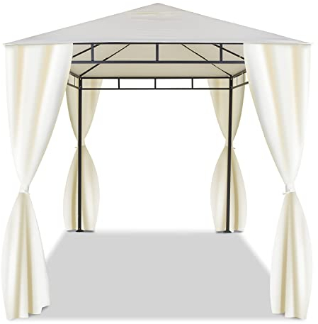 Pavillon 3 x 2 m für den Außenbereich aus Schmiedeeisen eleganter Gartenpavillon mit Seitenteilen Farbe Ecru
