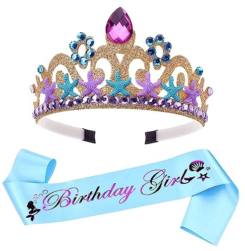 SIEBOLD 2 Stück Birthday Crown Sash,Geburtstag Kopfschmuck mädchen,Alles Gute zum Geburtstag Kopfschmuck für Mädchen Frauen Geburtstagsfeier Dekoration(Krone + Schärpe)