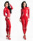 BERMEL Damen Body Glänzend Lack Rot PVC Leder Catsuit Ganzkörper Sexy Latex Enger Reißverschluss Overall Gummibekleidung (M)