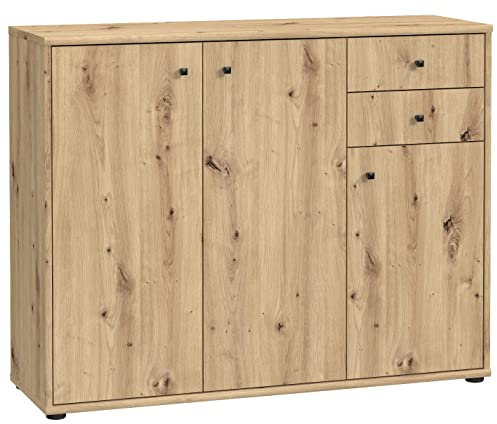 Newroom Kommode Artisan Eiche Sideboard Modern - 108,8x85,5x34,8 cm (BxHxT) - Highboard Anrichte - [Lucius.six] Büro Arbeitszimmer Wohnzimmer