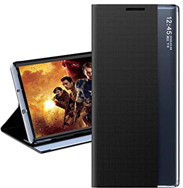 Coque Étui à rabat pour Apple iPhone 14 Pro avec support de visualisation latérale, coque de protection intégrale en silicone souple ultra fine pour Apple iPhone 14 Pro - Noir