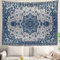 Shrahala Blauer ethnischer persischer Wandteppich, Mandala, Tribal-Wandbehang, großer Wandteppich, Dekoration, Polyesterfaser, weißer Saum, für Schlafsaal, Schlafzimmer, 150 x 210 cm