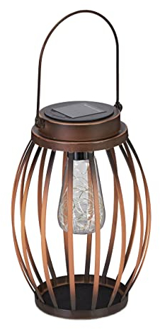 Relaxdays Solarlampe für draußen, mit LED Lichterkette, Metall, Garten, Balkon & Terrasse, Deko Solarlaterne, braun