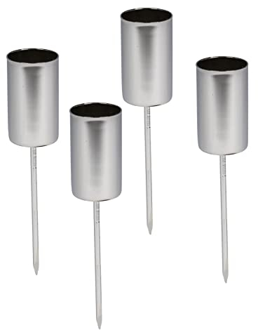 Spetebo Kerzenpick für Tafelkerzen 4er Set - Silber - Kerzenhalter für Stabkerzen - Kerzen Stecker für Advents und Weihnachts Gesteck