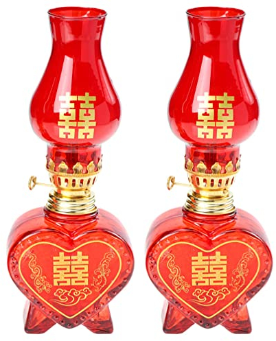 Cabilock 2 Stücke Öllampe Kerosin Lampe Vintage Chinesische Hochzeit Kerosinlampe Petroleumlampen Petroleum Öllampe Laterne Retro Brennende Lampe Sturmlaterne für Zuhause Rot