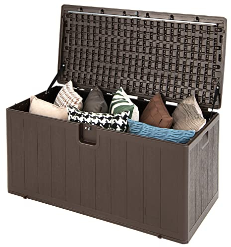 Giantex Coffre de Rangement 400 L, Boîte de Rangement Verrouillable en Résine avec Couvercle, 127,5 x 64 x 64 cm, Marron
