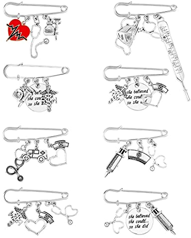 SUPERFINDINGS 8 Stück 8 Stil Krankenschwester Brosche Pins Legierung Anstecknadeln Abzeichen Krankenschwestern Tag Sicherheitsnadeln Arzt Krankenschwester Student Geschenk Brosche Für Frauen Kleidung