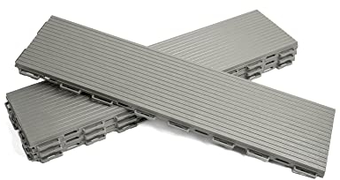 Terrassenfliesen aus Kunststoff, Klicksystem, 60 x 15 cm, 4 Stück, 0,35 qm, Balkonfliesen, Bodenbelag, Klickfliesen in Holzoptik, Wetterfest, Anti-Rutsch-Oberfläche, (Grau)