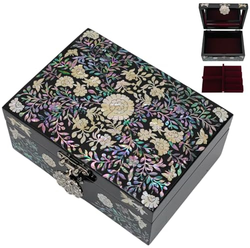 February Mountain Schmuckschatulle mit Perlmutt-Motiv, Geschenke für Frauen, Geburtstag, Hochzeit, Muttertag, Weihnachten, Abschlussfeier (Floral)