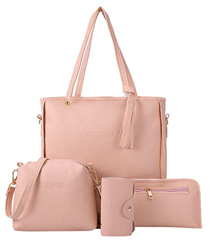 Handtasche Damen Vierteiliges Set Umhängetasche Damen Mode Tote Bag Groß Damen Shopper Tasche PU-Leder Umhängetaschen Handtaschen Kartenhalter Geldbörse 4-teiliges Set Explosiver Stil