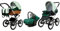 BabyLux Kinderwagen 3in1 mit Autositz für Kleinkinder – Kinderwagen für Neugeborene und Kleinkinder –– Baby Neugeborenen Kinderwagen – 59x105x125cm – Max 15kg – Green Daisy Silver Frame