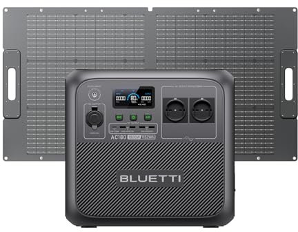 BLUETTI AC180 Estación de Energía Solar, 1152Wh Batería LiFePO4 con 2 Tomas de CA de 1800W (2700W Pico), 0-80% en 45 Min, Generador Solar Portátil para Emergencias, Camping, Viajes