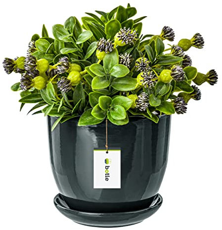 botle Keramiktopf Pflanztopf Blumenchale Übertopf Pflanzkübel handbemalt D 305 mm dunkel Grau Keramik inkl. Untersetzer Wasserablaufloch