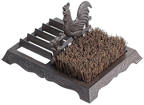 FARM IN Farmhouse Shoe Brush Scraper Outdoor Rustic Heavy Duty Cast Iron Boot Scraper with Brush for Home Porch Garden with Barn Rooster Design