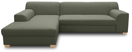 DOMO. collection Ecksofa Tinos, kleines Schlafsofa in L-Form, Eckcouch mit Schlaffunktion, Sofa, Couch, Polsterecke, 273 x 157 x 74 cm (BxTxH), grün