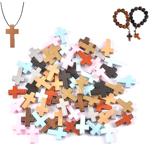 CHENNAN 50 Pcs Colgante Cruz De Madera Cruz Crucifijo Cruces De Madera Cuentas Cruzadas De Madera Colgante Cruces De Madera Natural Para Manualidades Diy JoyeríA Collar Pulsera (Color aleatorio)