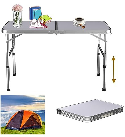 90cm/3ft Campingtisch Kleine Campingtische justierbarer Höhe, die leichten Esstisch Falten, weißer Picknicktisch Aluminium Keine Versammlung erforderlich
