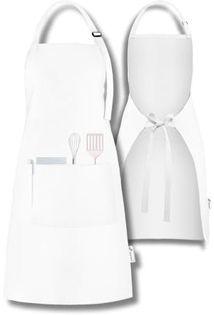 Viamart® Premium Kochschürze für Damen & Herren - Küchenschürze & Grillschürze BBQ - Verstellbar mit Langen Bändern & Schnalle - 3 Große Taschen - Waschbar 60°C
