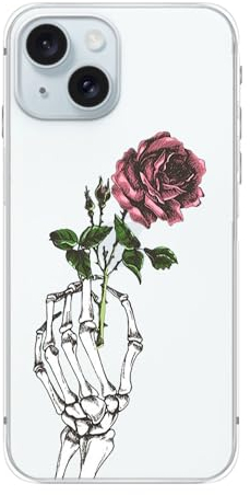 FancyCase für iPhone 15 Hülle (6,1 Zoll) - Cooles Skelett-Design mit Rosenmuster Flexible TPU Schutzhülle Klar Hülle Kompatibel mit iPhone 15 (Skeleton Rose)