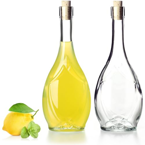 KADAX Bottiglia in vetro con tappo in sughero, bottiglia vuota per olio, aceto, liquore alla frutta, bottiglia di vino, contenitore in vetro (500 ml, 2 pezzi)