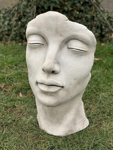 OLOMA Female face figurine Concrete visage sculpture Stone woman face statue Outdoor leer decor Cement garden ornament Backyard decoration Lover gift Handmade decoration