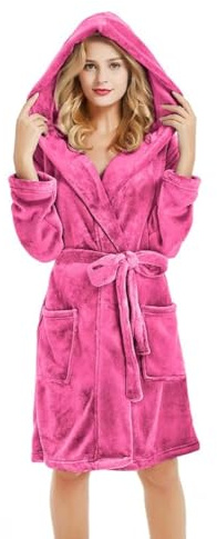 U2SKIIN Bademantel Damen mit Kapuze kurz flauschig Plüsch weich warm Morgenmantel Damen leicht Bademäntel für Frauen (Rosen, L/XL)