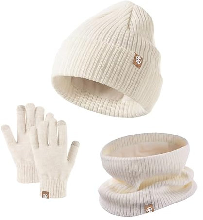 SHE.White Herren Mütze Mütze Schal Set Herren Unisex Warm Touchscreen Handschuhe Beanie Strickmütze Und Strickschal Mütze Schal Handschuhe Set Damen Winddichte Mütze Schal (6-Beige,Einheitsgröße)