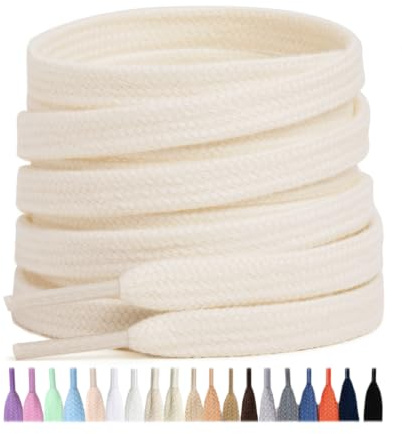Stepace 2 Pairs 100% Cotton Flat Shoe Laces 8mm Wide Shoelaces for Sneaker Running Athletic Shoes Beige 180
