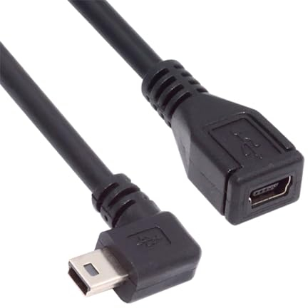 NFHK Cavo di prolunga mini USB a 5 pin da maschio a femmina ad angolo retto di 90 gradi, 30 cm, per fotocamera GPS