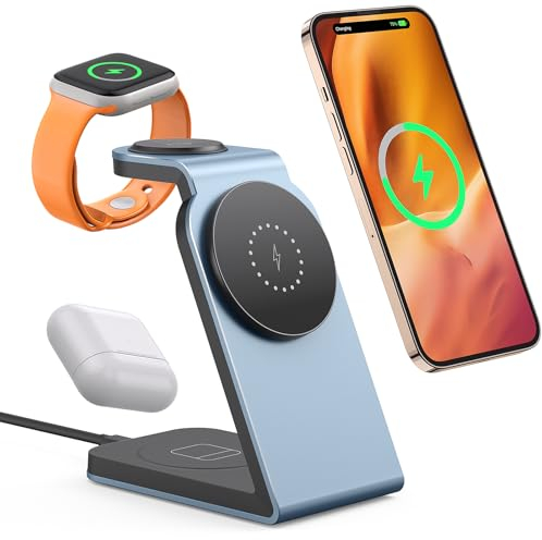Mag-Safe Ladestation Wireless Charger für Apple - 2024 Neues 3 in 1 Kabelloses Ladegerät, Magnetic Induktive Ladestation, Kompatibel mit AirPods, Apple Watch, iPhone