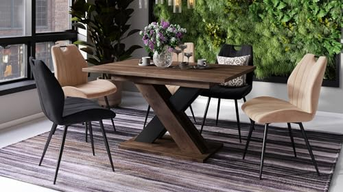 Design Esstisch Karo ausziehbar 140-180 cm Esszimmer, Farbe:Eiche dunkel - Schwarz matt