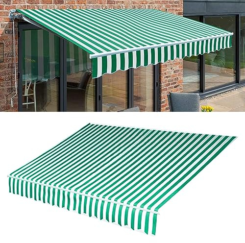 YLFFFZXK Manuell einziehbare Terrassentür-Fenster-Markise, Ersatzstoff-Oberbezug, 100% 280 g Polyester, Outdoor-Überdachung, wasserabweisender Sonnenschutz (Größe: 2,4 x 2,9 m, Farbe: grün-weiß gest