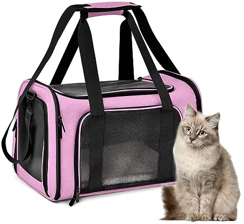Miyacare Trasportino per Cani e Gatti,Gabbietta Morbida per Animali Domestici,Zaino Gatto Trasporto,Rete Traspirante con Tracolla,Borsa Ripiegabile Viaggio per Animali Sull' Aereo (Rosa, M)