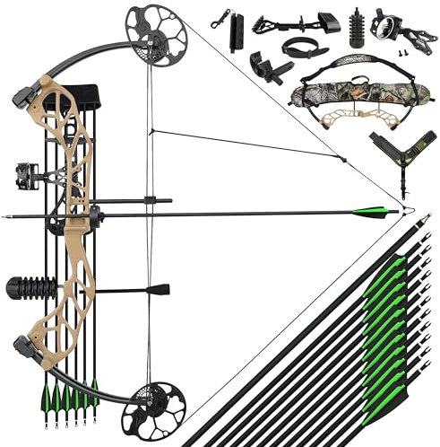 surwolf 19-70lbs Compoundbogen Bogenschießen Jagdbogen Erwachsener Schießbogen 320fps Bogenschießen Pfeil und Bogen Set für Bogenschießen im Freien (Khaki-set1)