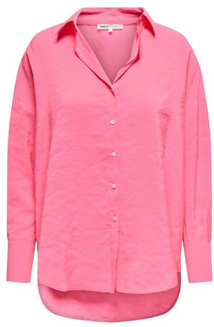 ONLY Damen Onlzazima L/S Loose Shirt WVN Oversize-Hemd Mit Knopfverschluss Und Längerem Rückenausschnitt, Pink Carnation, Small