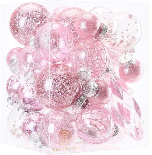 Sea Team Set di 32 palline di Natale trasparenti per decorazione dell’albero di Natale, ideali per casa, negozi e centri commerciali, rosa