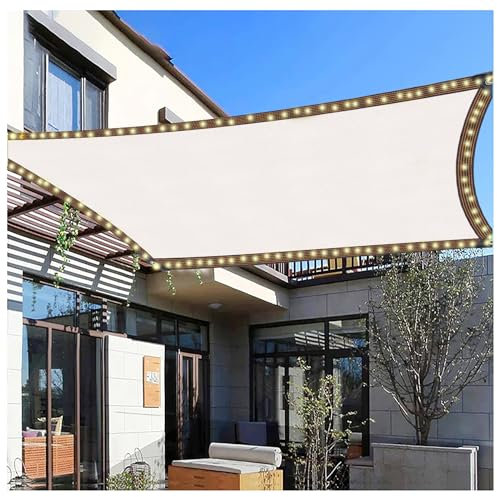 Toldo para pérgola para toldo, lonas rectangulares para patio, malla de malla de sombra para exteriores con cadena de luces LED, tela de sombra para plantas de 6.56 x 19.68 pies, parasol para jardín,