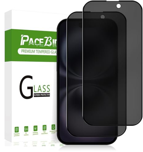 PaceBid 2 Pack Privacy Screen Protector Compatible with iPhone 16 5G, Anti Spy Tempered Glass Film 9H Hardness Anti-Scratch Privacy Protection Protective Film for iPhone 16 5G