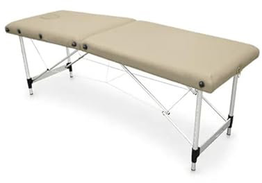 PLUS SANTE - Table de Massage Pliante Professionnelle Maya 2 Plans, Légère et Ergonomique avec Sac de Transport, Confort Optimal (Aluminium, Ivoire)