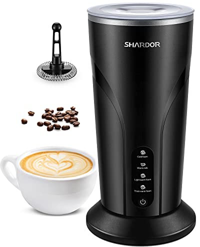 SHARDOR Espumador de leche eléctrico 4 en 1, cabezal agitador magnético para macchiato, latte, capuchino, antiadherente, leche caliente 300 ml, espuma de 150 ml, 500 W,