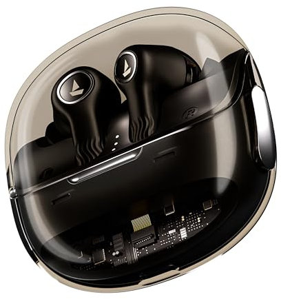 boAt Nirvana Crystl (2025 Launch), Transparent Case,Spatial Audio, ANC(~32dB), 100Hrs Battery,4Mics ENx,App Support, Bluetooth Earbuds, TWS Ear Buds Wireless Earphones with mic (Quantum Black)
