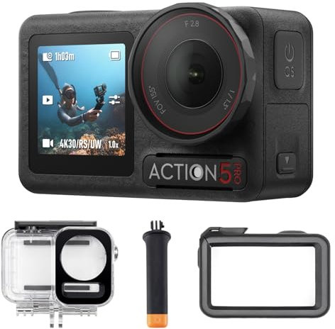 DJI Pack de Buceo Osmo Action 5 Pro, cámara de acción 4K con Estuche Sumergible a 60 m, 2 Pantallas táctiles OLED, medidor de presión de Agua, Sensor de Temperatura del Color, Colores precisos