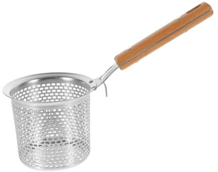 SECFOU Scolapasta in Acciaio Inox Per Pasta A Rete Manico in Legno Scolapasta Portatile Per Cucina