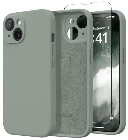 SuydanBox Magnetische Schutzhülle für iPhone 15, kompatibel mit MagSafe, [Displayschutzfolie + vollständiger Kameraschutz], stoßfeste, kratzfeste Silikon-Schutzhülle für iPhone 15 6,1 Zoll, Calke Grün